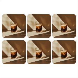 Onderzetters voor glazen - Glas - Ijskoffie - Schaduw - Bruin - 10x10 cm - Glasonderzetters - 6 stuks