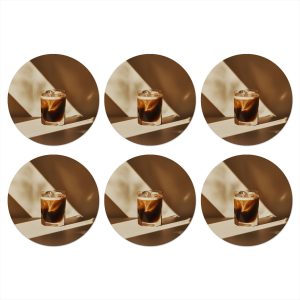 Onderzetters voor glazen - Rond - Glas - Ijskoffie - Schaduw - Bruin - 10x10 cm - Glasonderzetters - 6 stuks
