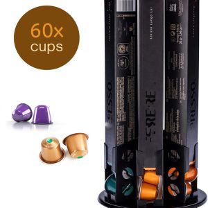 Boscer Capsule Houder - Geschikt voor 60 Nespresso Cups - Koffie & Espresso Houder - 360° Draaibaar - Antislip - Capsulehouder - Zwart
