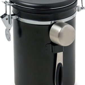 Castagnola Koffie Bewaarbus - Luchtdicht Koffieblik met CO2 Uitlaat - Bewaarblik voor Koffie, Koffiebonen, Thee, Suiker, etc. - Voorraadbus 1.8L - Zwart