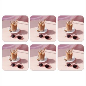 Onderzetters voor glazen - Ijskoffie - Zonnebril - Goud - 10x10 cm - Glasonderzetters - 6 stuks