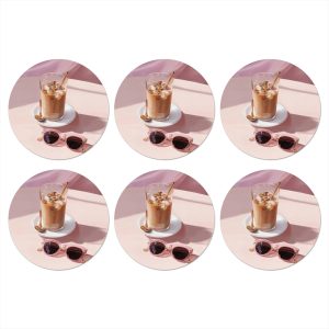 Onderzetters voor glazen - Rond - Ijskoffie - Zonnebril - Goud - 10x10 cm - Glasonderzetters - 6 stuks