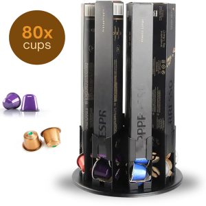 Boscer Capsule Houder - Geschikt voor 80 Nespresso Cups - Koffie & Espresso Houder - 360° Draaibaar - Antislip - Capsulehouder - Zwart