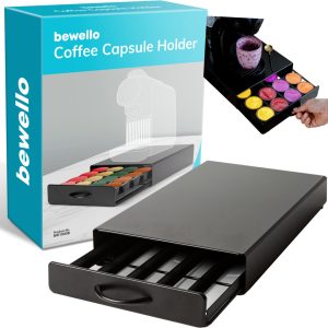 Capsulehouder met Lade Dolce Gusto - Cups Houder voor 20 Koffie Capsules - Capsulehouders - RVS - Zwart - 300 x 240 x 70 mm
