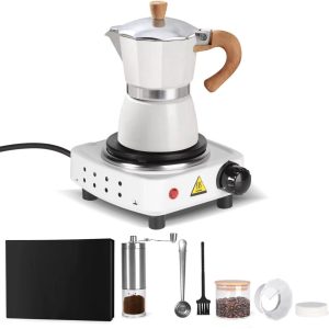 Espresso koffiemaker - Wit - Percolator - Moka pot - Met Koffiemolen - Camping en thuisgebruik