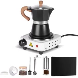 Espresso koffiemaker - Zwart - Percolator - Moka pot - Met Koffiemolen - Camping en thuisgebruik