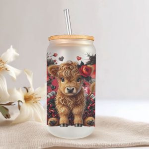 Hoogland Koe Glazen Drinkbeker met Bloemen - 500ml - Met Deksel & Glazen Rietje - Koffiebeker / Smoothiebeker / IJskoffie Glas - Herbruikbare Drinkmok