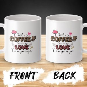 IJskoffie Is Mijn Liefdestaal Mok, Valentijnsdag Cadeau Mok, Koffieliefhebber Cadeau, Gepersonaliseerde Koffiemok, Hart Mok, Romantische Mok