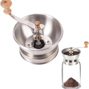 Koffiemolen - Handmatige dekselbevestiging voor potten met brede hals, bramen van roestvrij staal en keramiek, perfect voor kamperen en thuisbarista's