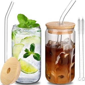 Montzys® Glazen Koffie Beker - 2 Stuks - Drinkbeker 500ML - Koffiebeker - Cocktail & Ijskoffie Glas - Theemok - Inclusief Glazen Rietjes & Mixers