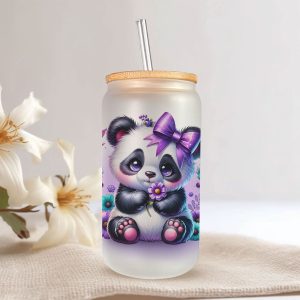 Panda Glazen Drinkbeker - 500ml - Met Deksel & Glazen Rietje - Koffiebeker / Smoothiebeker / IJskoffie Glas - Herbruikbare Drinkmok