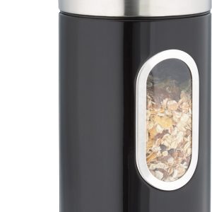 voorraadbus met deksel - 1,4 liter - venster - metaal - zwart