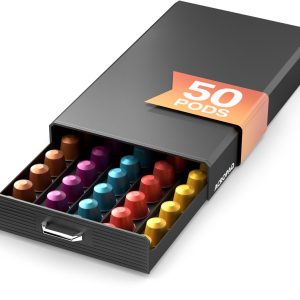ACROPAQ Capsulehouder - Ruimte voor 50 Espresso Cups, Geschikt voor Nespresso, Lavazza, Bialetti - Lade Organizer voor Keuken & Kantoor, Zwart - Capsulehouder met lade, Capsulehouders