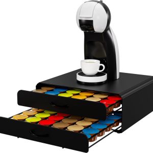 KitchenBrothers Koffiecups Houder - Capsulehouder - Geschikt voor Dolce Gusto - 72 Cups - Cuphouder - Met 2 Lades - Zwart