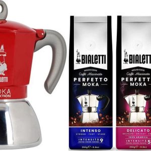 Bialetti Moka Inductie Rood - 2-kops - 100ml + Bialetti Koffie Proefpakket 3 x 250gr