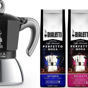 Bialetti Moka Inductie Zwart - 4-kops - 150ml + Bialetti Koffie Proefpakket 3 x 250gr