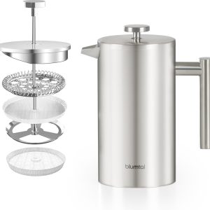 Blumtal French Press Koffiemaker - French Press RVS - French Press Dubbelwandig - Cafetiere - Verse Koffiemaker - 600 ml