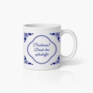 Grappige Koffiemok 330ml - "Problemen? Drink dan Oploskoffie" - Humoristische Nederlandse Quote Beker - Leuk Cadeau voor Koffieliefhebbers