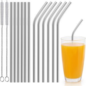 Peysaitr - 304 roestvrijstalen rietjes - Set van 12 RVS drinkrietjes - Herbruikbaar - Met 2 reinigingsborstels - Milieuvriendelijk - Niet-giftig - Voor cocktails, ijsmelk, milkshakes, ijskoffie en thee