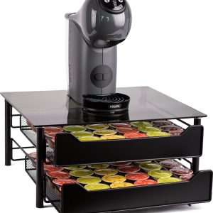 Swanza® Stoccaggio - Capsulehouder Dolce Gusto met Lade - Koffiecups Houder voor 72 Capsules - Dolce Gusto Capsulehouders - Donker Getint Rookglas
