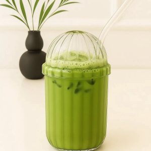 Vivien - Latte Machiato Glas met Rietje & Deksel - Set van 2 - Match Glas - IJskoffie Glas - Smoothie Glas