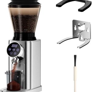 De Warenloods - Professionele Elektrische Koffiemolen - Coffee Grinder - Touchscreen - Met Afneembare Houder voor Espresso, Filterkoffie en Franse Pers - RVS