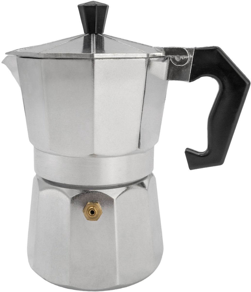 Intirilife Espressomaker aluminium - zilver - 3 kopjes mokkapot, 160 ml Italiaanse koffie, koffiezetapparaat geschikt voor gas, keramische kookplaat, elektrische kookplaat