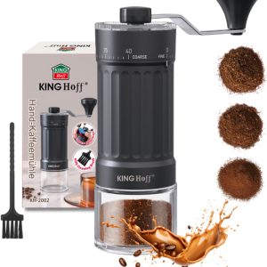 KINGHoff Handmatige Koffiemolen - Keramische Maalschijven - Traploze Maalgraad - Compact & Draagbaar - KH-2002