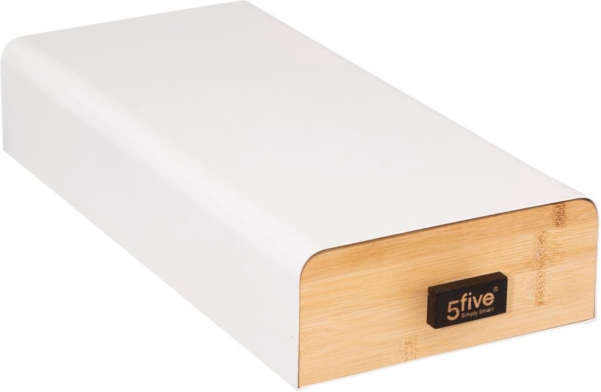 5Five Koffie cup/capsule houder/dispenser lade - bamboe hout/metaal - wit - voor 30 capsules