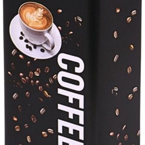 Concorde Koffieblik - zwart - coffee print - 16 cm - rechthoekig - koffie - bewaarblikken - Koffiepads/koffiecups - filterkoffie