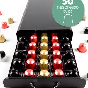 Gadgy Nespresso Capsulehouder met Lade - Koffiecups Houder Nespresso - Koffiehouder voor Nespresso Capsules - 50 Capsules - Cuphouder Zwart