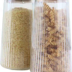 OTIX Voorraadpotten - Glas - met Deksel - Snoeppotten - Set van 2- Voedselopbergers - Koffiepads Bewaarbus - Acacia Wood - 1300ml - SIRIUS
