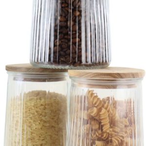 OTIX Voorraadpotten - Glas - met Deksel - Snoeppotten - Set van 3 - Voedselopbergers - Koffiepads Bewaarbus - Acacia Wood - 1300ml - SIRIUS