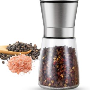 180 ml Premium Handmatige Pepermolen - Verstelbaar Keramisch Mes - Keuken Kruidenmolen - Zout- en Pepermolenfles - 6,7*6,5*13,5 cm - Voor het malen van kruiden in de keuken - Zilver