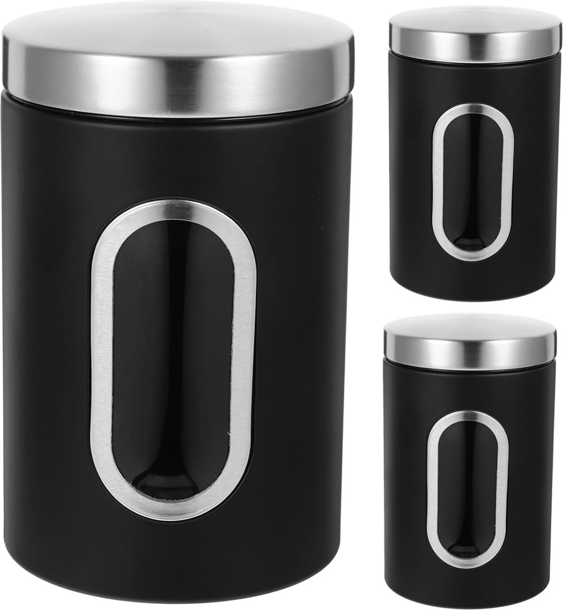 3 stuks - Koffie Bewaarbus - Koffieblik - Koffiebussen - Voorraadbus - bewaarpot - luchtdicht - RVS - 11*17.5cm - zwart - met kijkvenster - Bewaarblik voor Koffie, Koffiebonen, Thee, Suiker, etc.