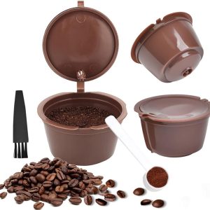 3 stuks koffiecapsules, herbruikbaar, Geschikt Geschikt voor Dolce Gusto Machine, navulbare koffiecapsules, koffiepads met koffielepel en reinigingsborstel