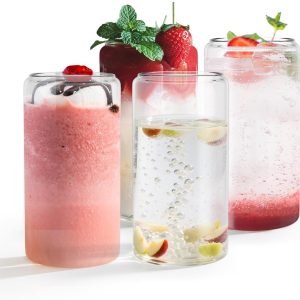 4x Borosilicaatglazen Drinkglazen 18,6oz/550ml Ijskoffie Glazen Met Bamboe Deksel & Glasrietje, Bierglazen Voor Bubble Tea, Cola, Latte, Transparante Glazen Bekers Voor Kamperen Feesten Partijen NAIZY