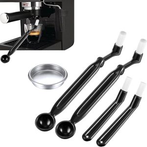 5 stuks koffie schoonmaakborstel gereedschap set koffie machine schoonmaken set backwash metalen blind filter 58mm voor Espresso machine groep hoofd (zwart)