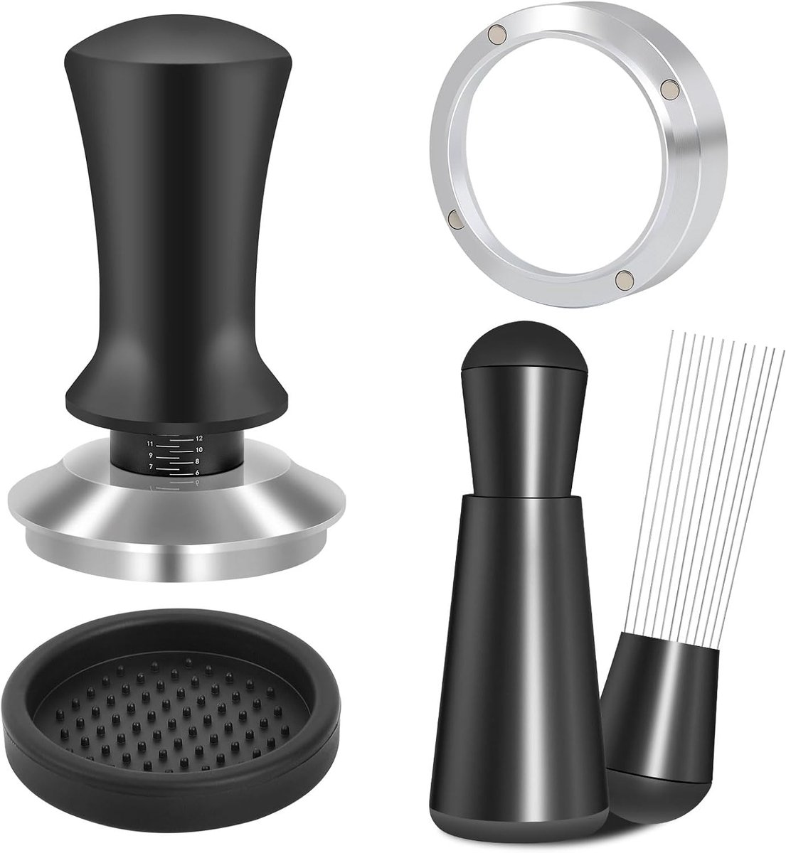 51mm Espresso Accessoires Set - Veerbelaste Gekalibreerde Tamper, Gereedschap en Doseertrechter Set - Geschikt voor 51 mm Espressomachines en Portafilter