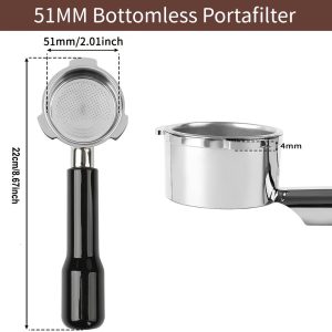 Draagbaar filter zonder bodem van 51 mm Geschikt voor CM5418, draagbaar filter met 3 oren en een filterzeef van 51 mm, Geschikt voor CASABREWS espressomachines CM5418, Geschikt voor 3700Essential en 5418Pro, filterhouder van roestvrij staal.