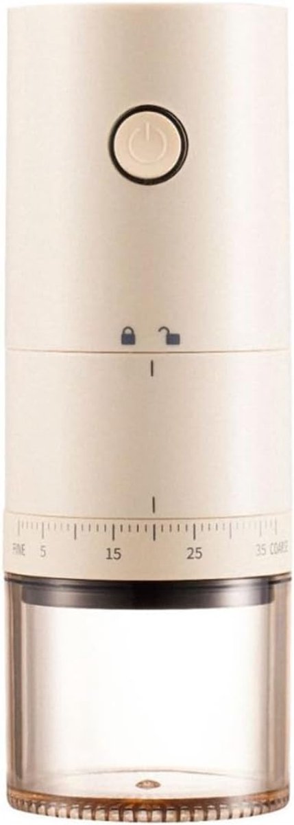 Draagbare elektrische conische koffiemolen met 38 instelbare maalstanden - USB-oplaadbare conische molen met keramische kern, geschikt voor espresso en French press, ideaal voor op reis, kamperen, thuis en op kantoor (beige).