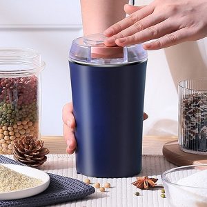 Elektrische koffiemolen, koffiemolen met roestvrijstalen mes, keramische maalschijf, instelbare maalgraad, roestvrijstalen mes (blauw).