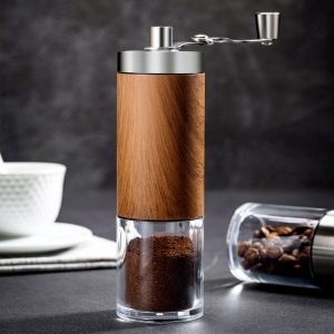 Handmatige Koffiemolen van Roestvrij Staal met Keramisch Maalwerk - Stil en Draagbaar voor Espresso, Moka, French Press en Aeropress - Coffee Grinder met Houtlook voor Thuis en Reizen
