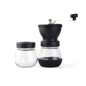 Handmatige koffiebonenmolen met 2 glazen potten, handkoffiemolen met keramische braam, handzwengel/handheld, kleine draagbare koffiemolens,voor kamperen
