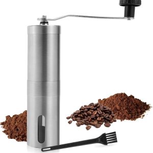 Handmatige koffiemolen - Handmolen van roestvrij staal met keramische bramen - Met verstelbare keramische conische bramen - Handmatig malen - Compact en draagbaar - Geschikt voor thuis, op kantoor of op reis