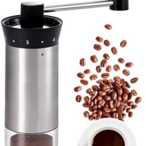 Handmatige koffiemolen van roestvrij staal, draagbare koffiemolen met handslinger en keramische conische maalschijven, met instelbare maalgraad, ideaal voor thuis, op kantoor of op reis