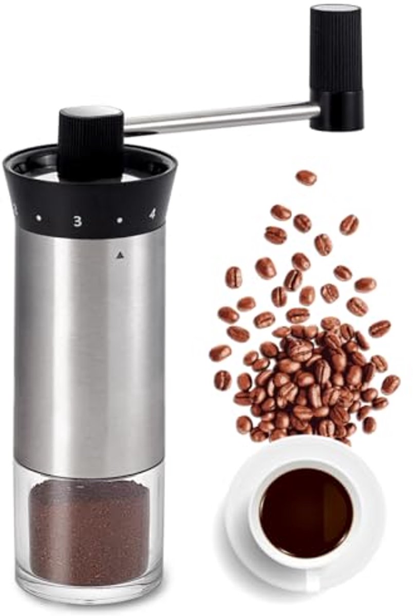 Handmatige koffiemolen van roestvrij staal, draagbare koffiemolen met handslinger en keramische conische maalschijven, met instelbare maalgraad, ideaal voor thuis, op kantoor of op reis