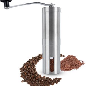 Intirilife koffiemolen in ZILVER - Handmatige koffiemolen van roestvrij staal - Handkoffiemolen espressomolen