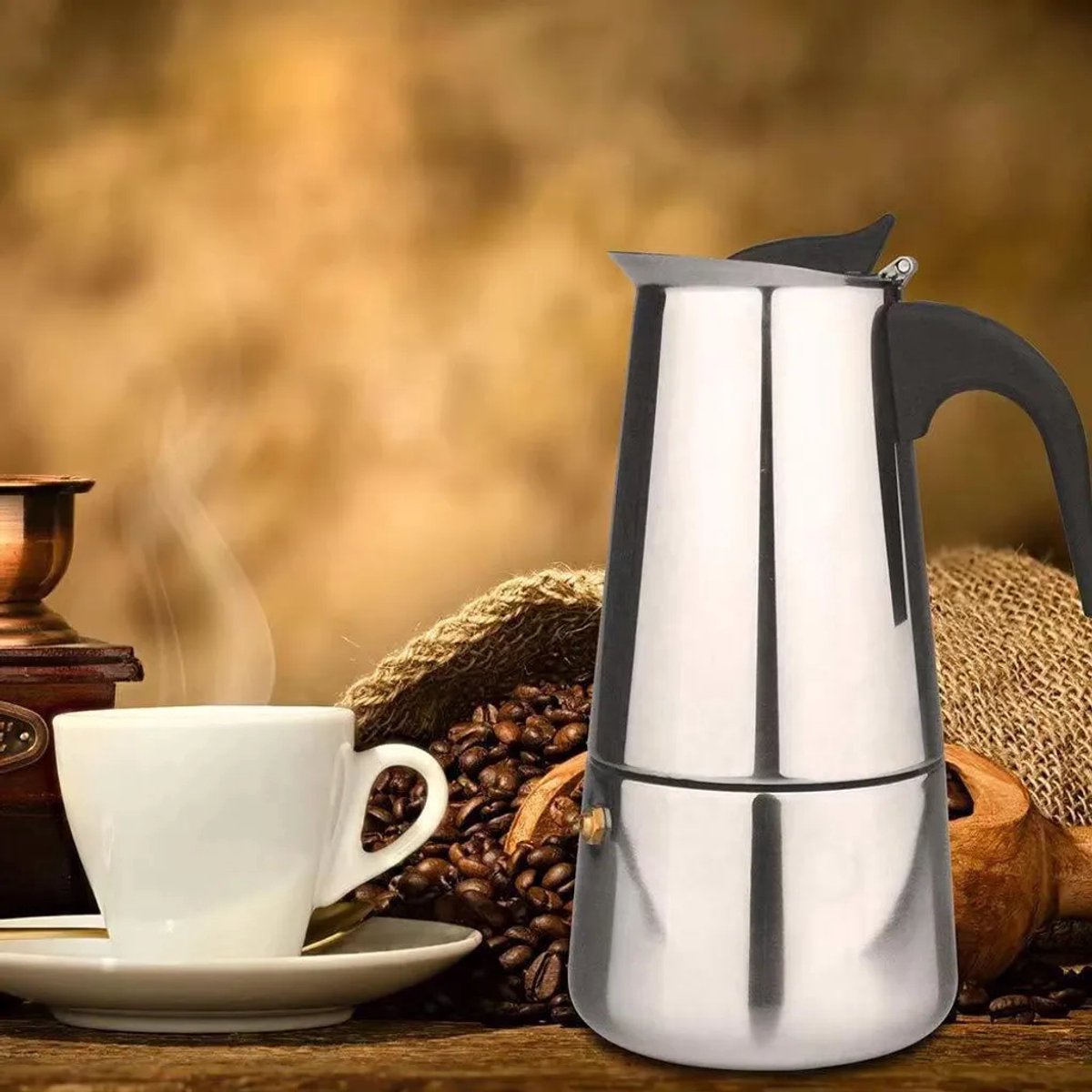 Italiaanse espressomachine, koffiepot, koffiezetapparaat, roestvrij staal, capaciteit voor 9 kopjes, 450 ml
