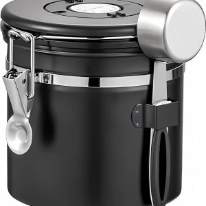 Koffie Bewaarbus - Koffie Bus - koffieblikbewaarblik - luchtdichte voorraadpot - 1200 ML - RVS - zwart - met maatlepel en datumwiel - voor Thee Meel Suiker Koffiebonen
